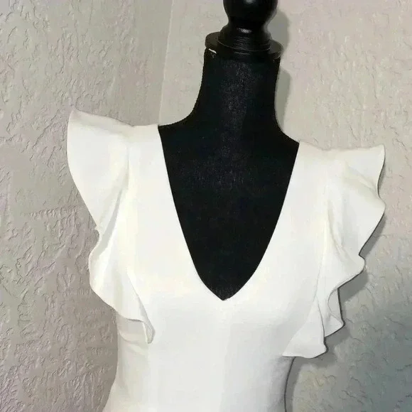 FRENCH CONNECTION Whisper Ruffled V-Neck Mini Dress sz 4 - Picture 2 of 8